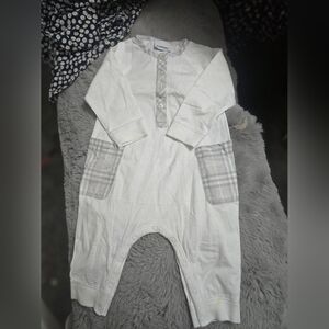 Burberry White One-Piece with Gray Plaid Accents